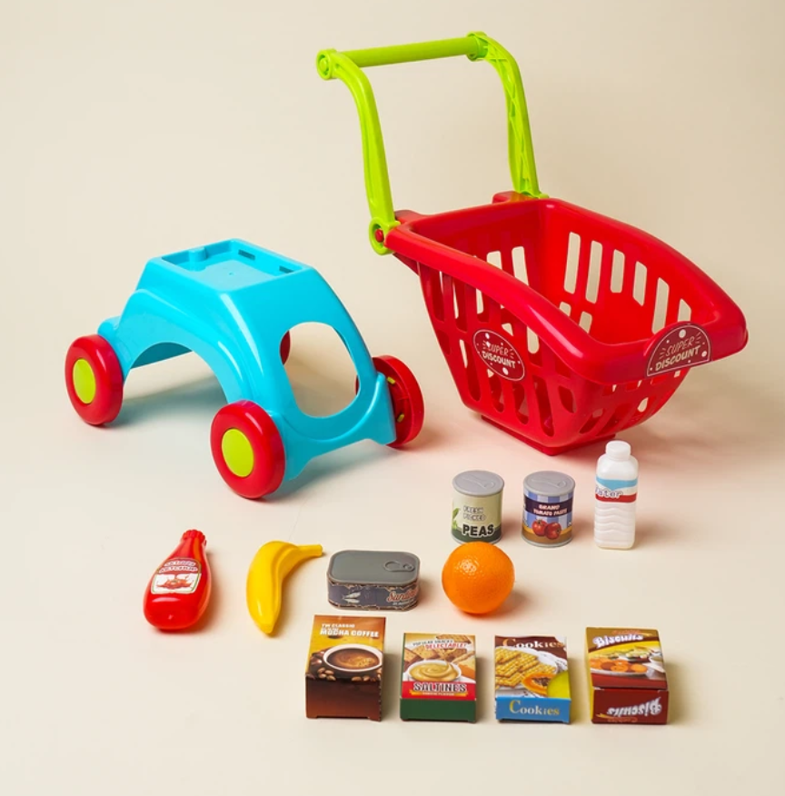 Kids Pretend Play Toy Set – Mini Shopping Cart & Pull-Back Yacht