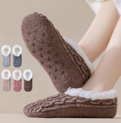 Women's Soft Warm Cable Knit Thermal Slipper Socks with Plush Sherpa Lining & Non-Skid Grippers (5 Pair Value Pack)