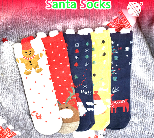 Kids & Adults Santa Christmas Socks Set (10 Pairs per set: 2 pairs for each of the 5 designs)