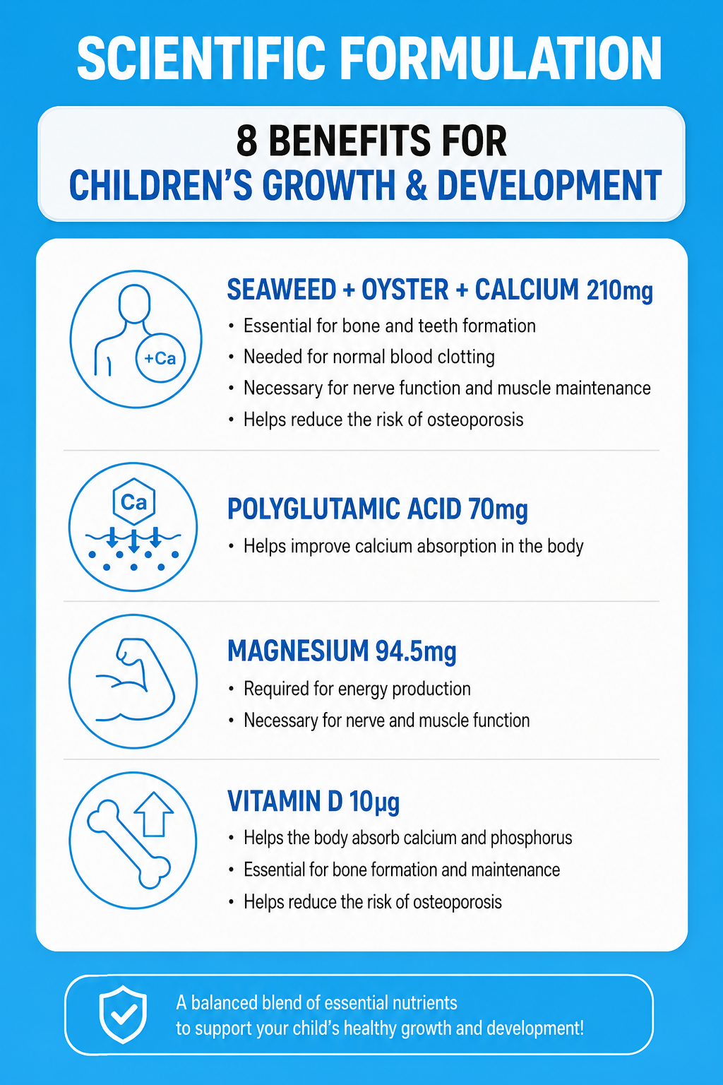 kizMax Bone Health Calcium PGA – Kids’ Calcium & Vitamin D Supplement