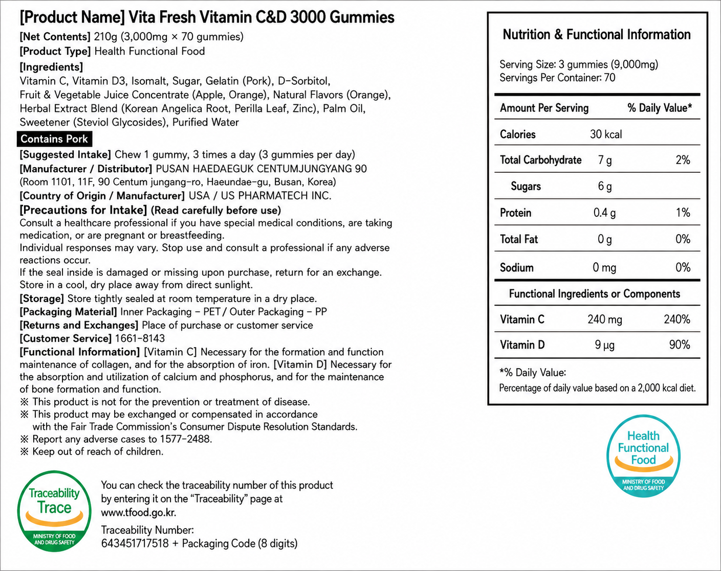 Vita Fresh Vitamin C & D3 Gummies — Immune & Bone Support | 70 Gummies