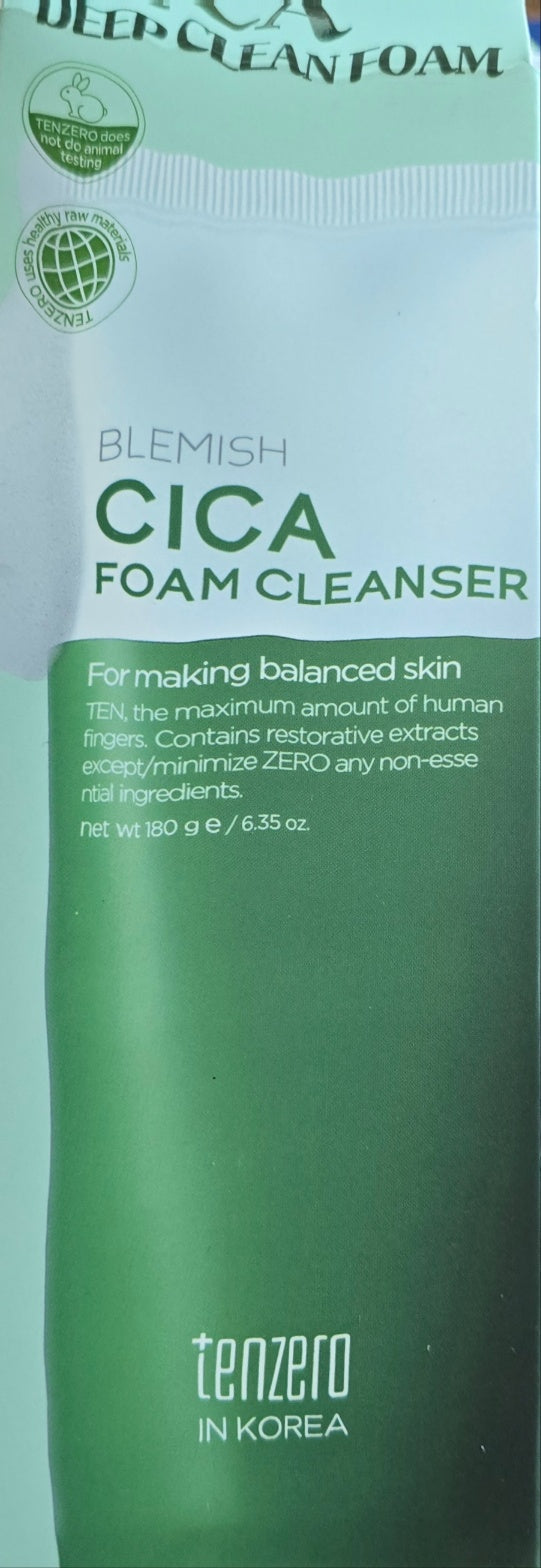 TENZERO Blemish Cica Deep Clean Foam Cleanser 180g / 6.35 oz| K-Beauty Gentle Cleanser