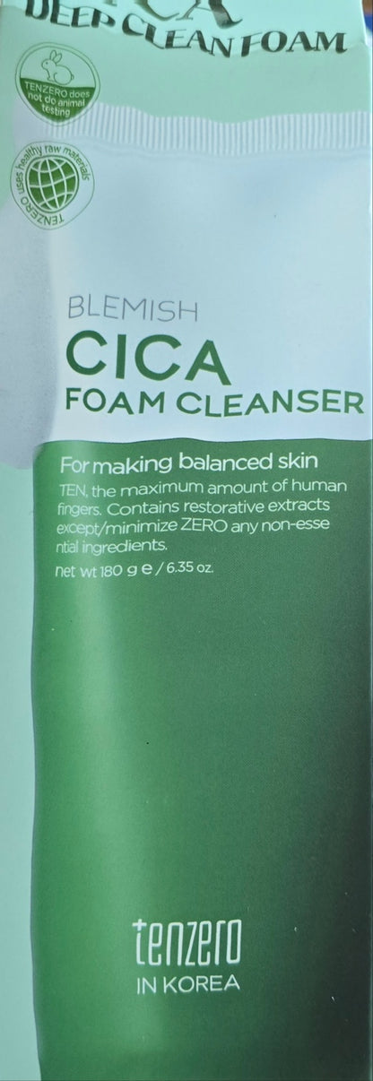 TENZERO Blemish Cica Deep Clean Foam Cleanser 180g / 6.35 oz| K-Beauty Gentle Cleanser