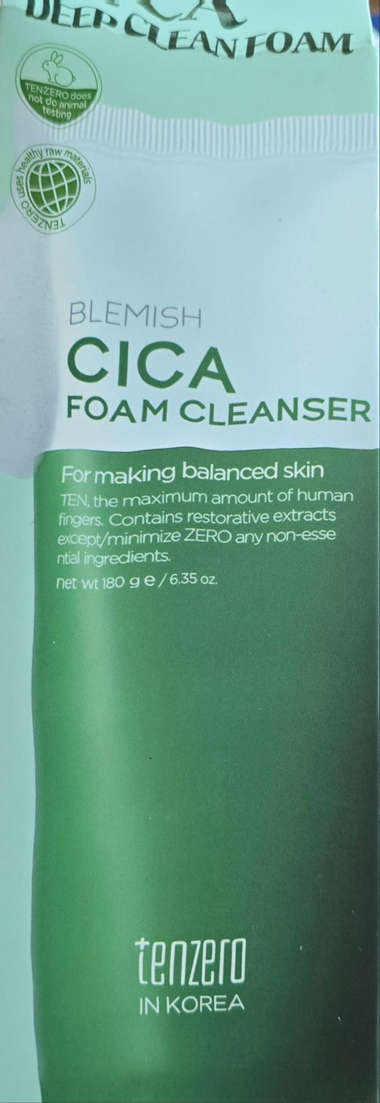 TENZERO Blemish Cica Deep Clean Foam Cleanser 180g / 6.35 oz| K-Beauty Gentle Cleanser
