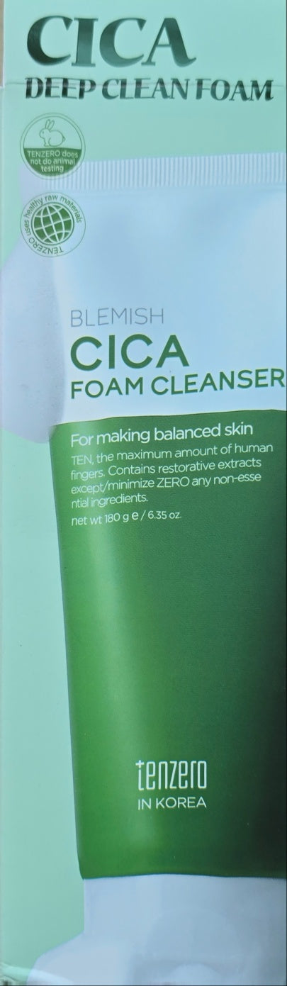 TENZERO Blemish Cica Deep Clean Foam Cleanser 180g / 6.35 oz| K-Beauty Gentle Cleanser